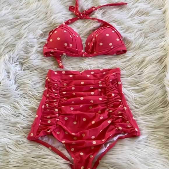 Unique Vintage polkadot Monroe pink bathing suit - Picture 2 of 4